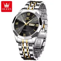 OLEVS 9989 Men's Watch Classic Prism Mirror Waterproof Dual Calendar Fashion Business Watch Luxury Brand Quartz Men Watch - SilverGolden Black